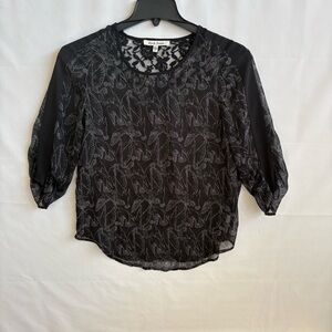 Black Rainn Black Sheer Blouse with Leaf Outline Detail. Size S. INV25/461